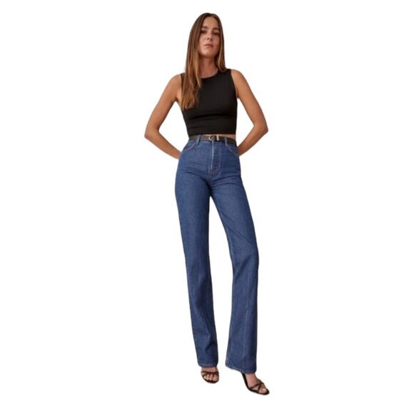 Reformation Cynthia Button Fly High Rise Straight Jeans Blue Denim Size 31x29 - Picture 1 of 9
